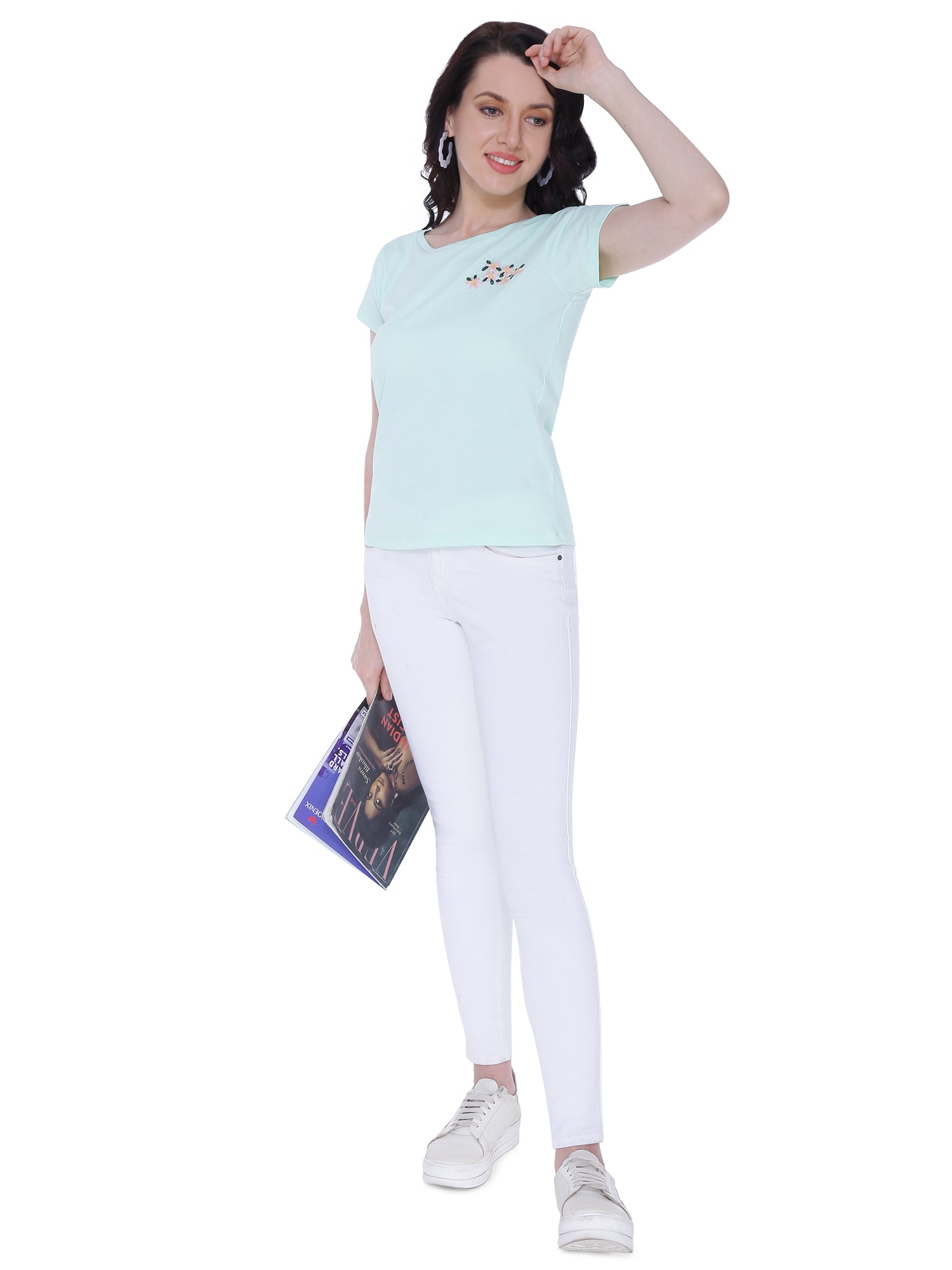 Autumn Hues Women Green Cotton T-shirt