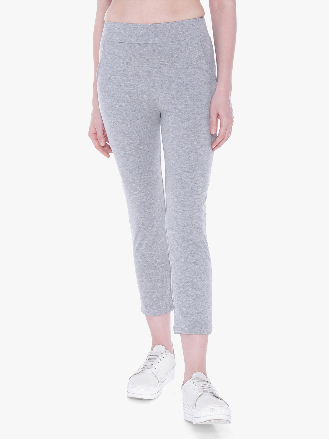 Autumn Hues Women Grey Solid Cotton Track Pants