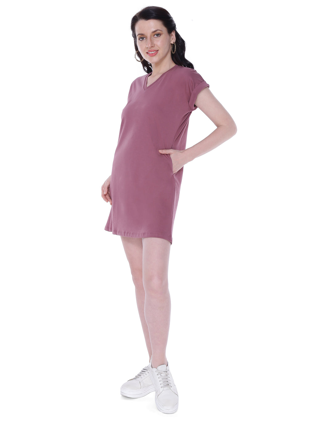 Autumn Hues Cotton V-Neck Short Sleeves Casual A-Line Mini Dress