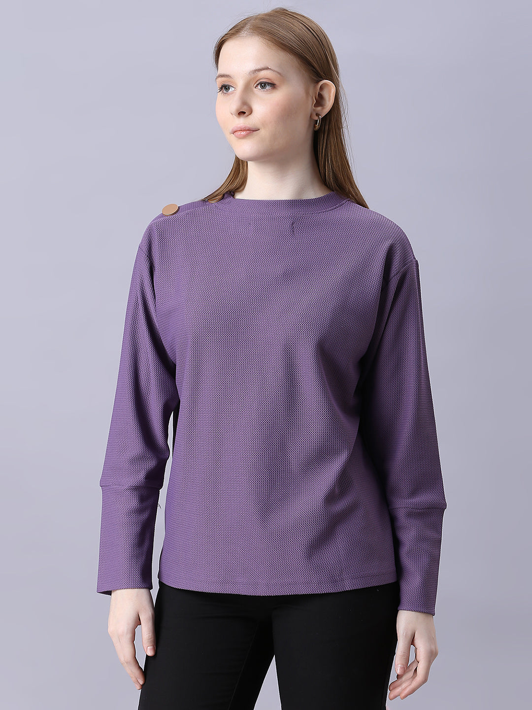 Autumn Hues Women Purple Full Sleeve Top