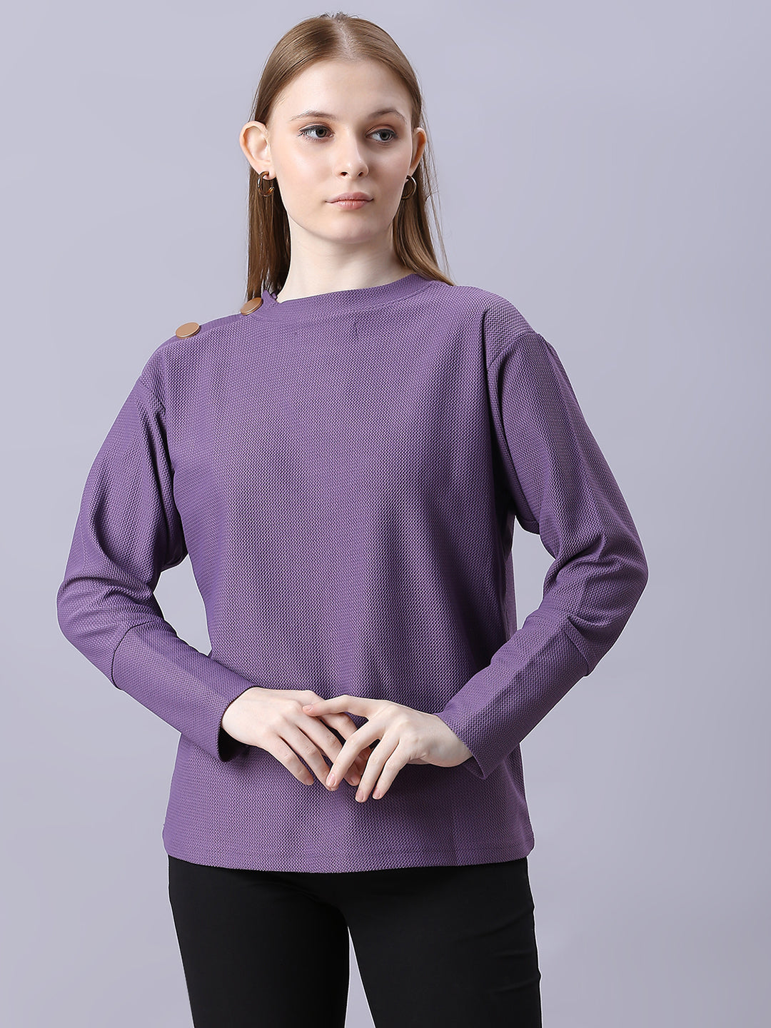 Autumn Hues Women Purple Full Sleeve Top