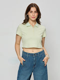 Cotton ribbed polo crop top