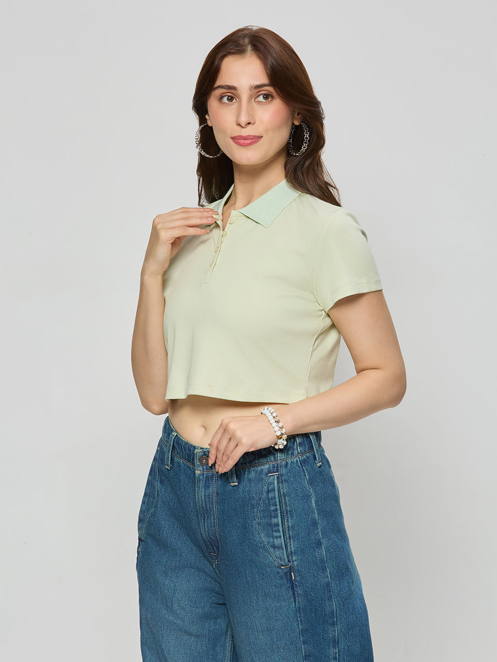 Cotton ribbed polo crop top