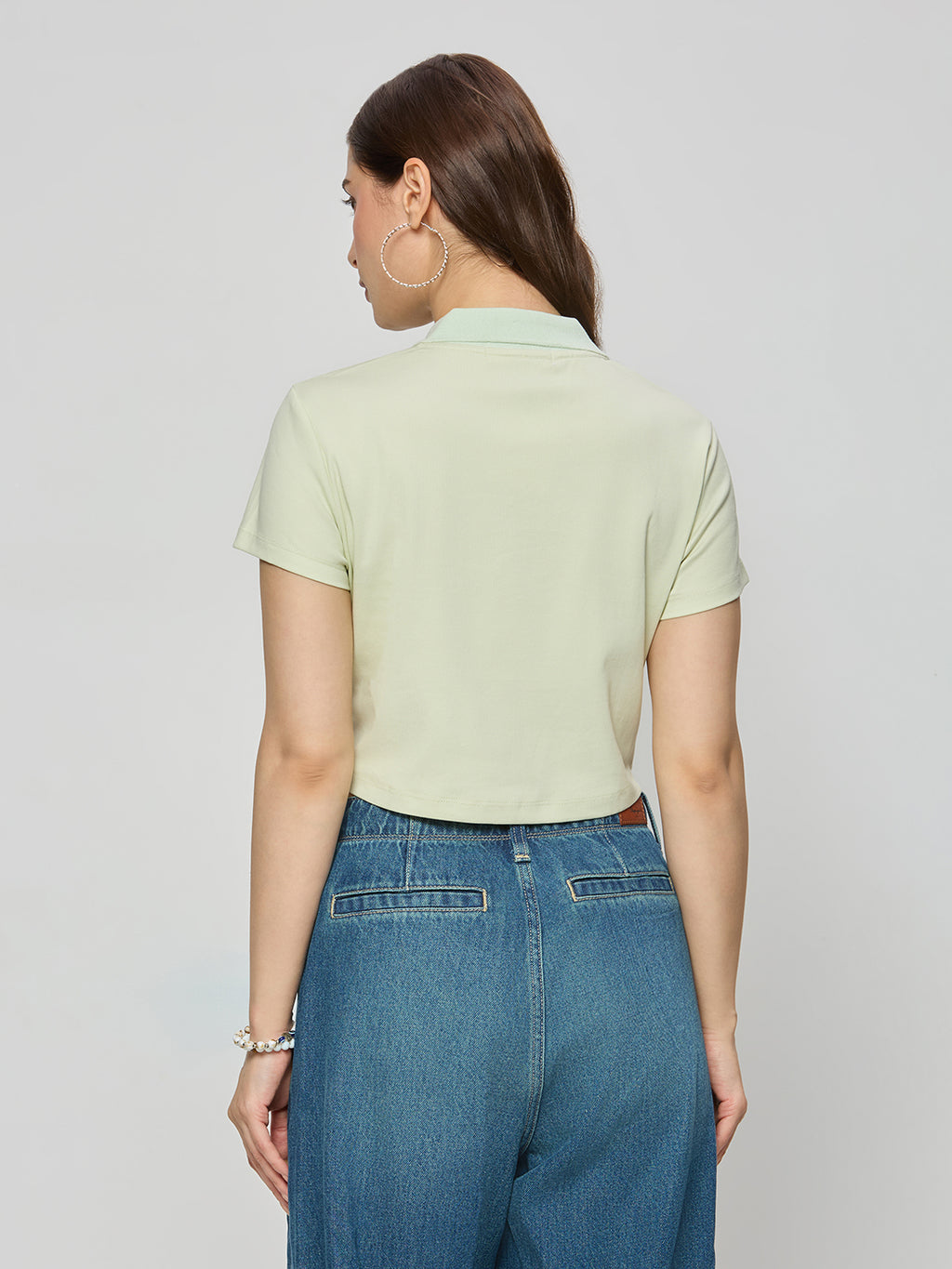 Cotton ribbed polo crop top