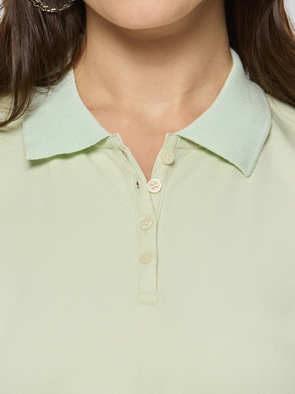Cotton ribbed polo crop top