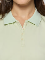 Cotton ribbed polo crop top