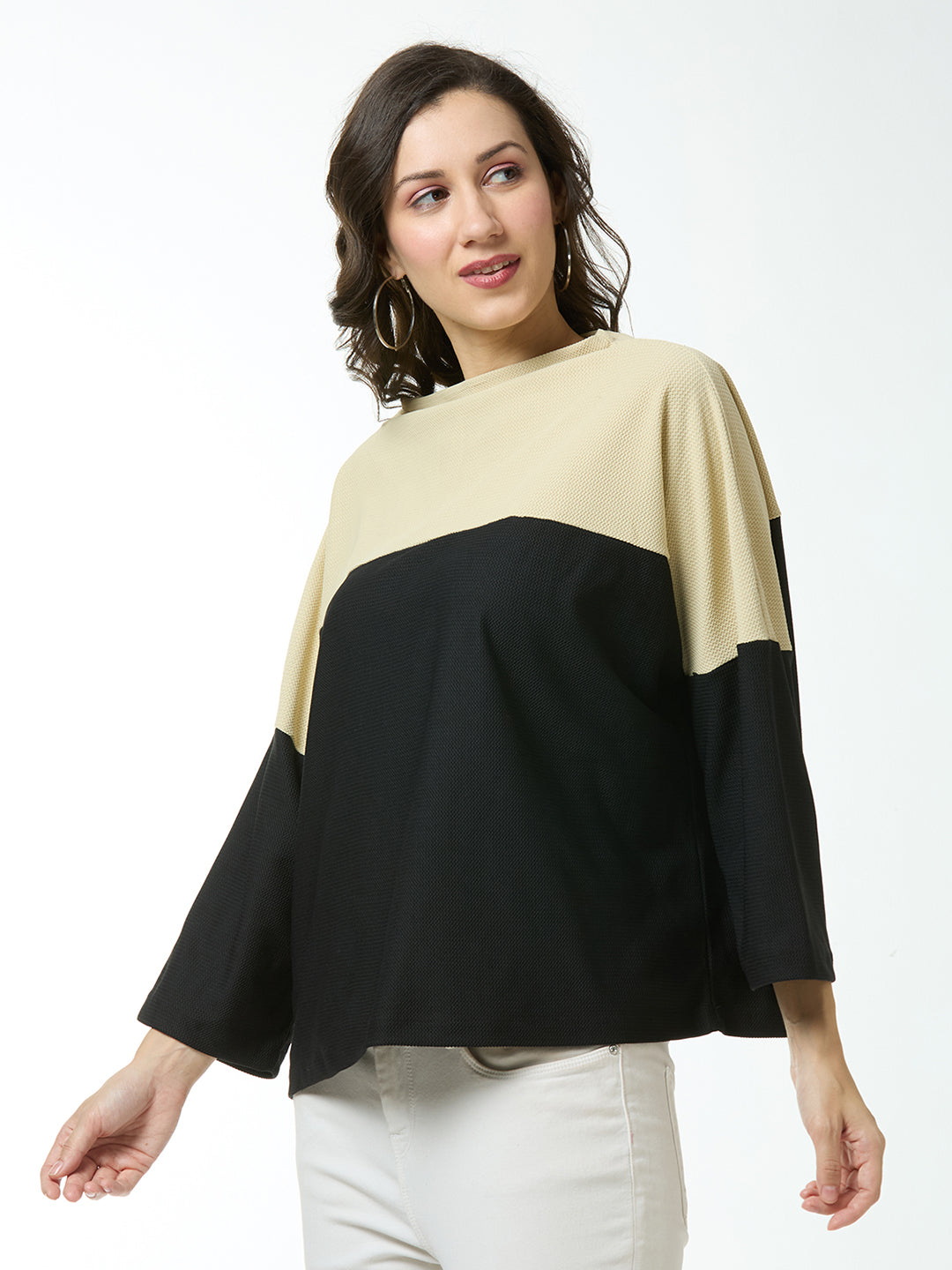 Autumn Hues Women Cut & Su Beige and Black Full Sleeve Top