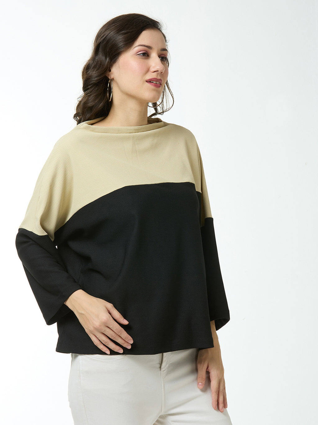 Autumn Hues Women Cut & Su Beige and Black Full Sleeve Top
