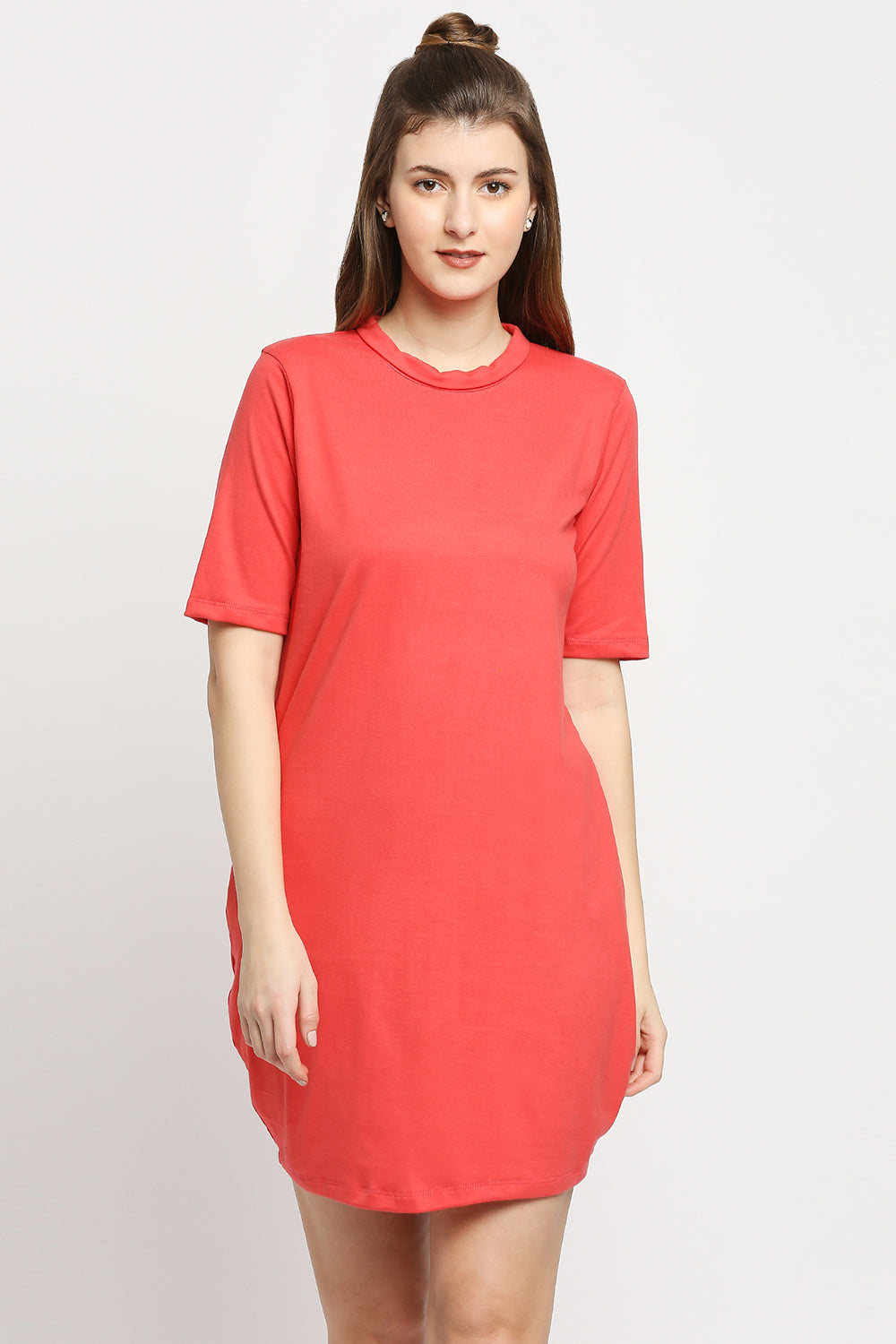 Autumn Hues Pink Solid T-shirt Dress
