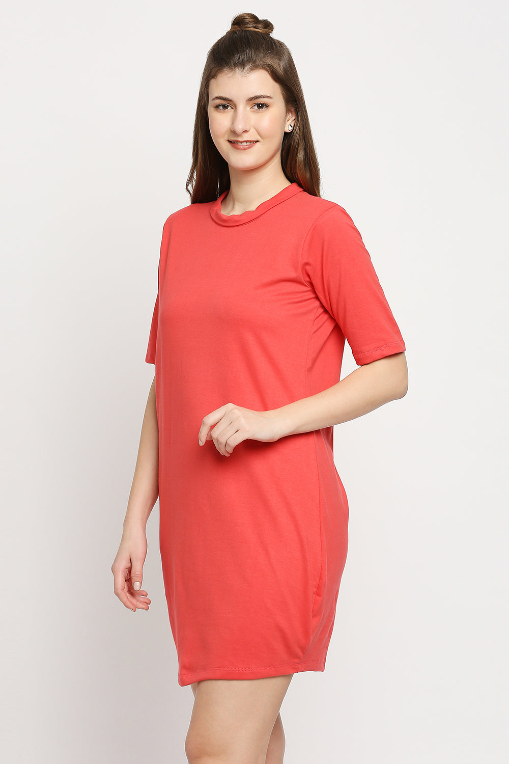 Autumn Hues Pink Solid T-shirt Dress