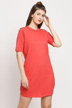 Autumn Hues Pink Solid T-shirt Dress