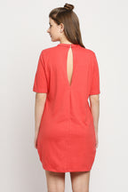 Autumn Hues Pink Solid T-shirt Dress