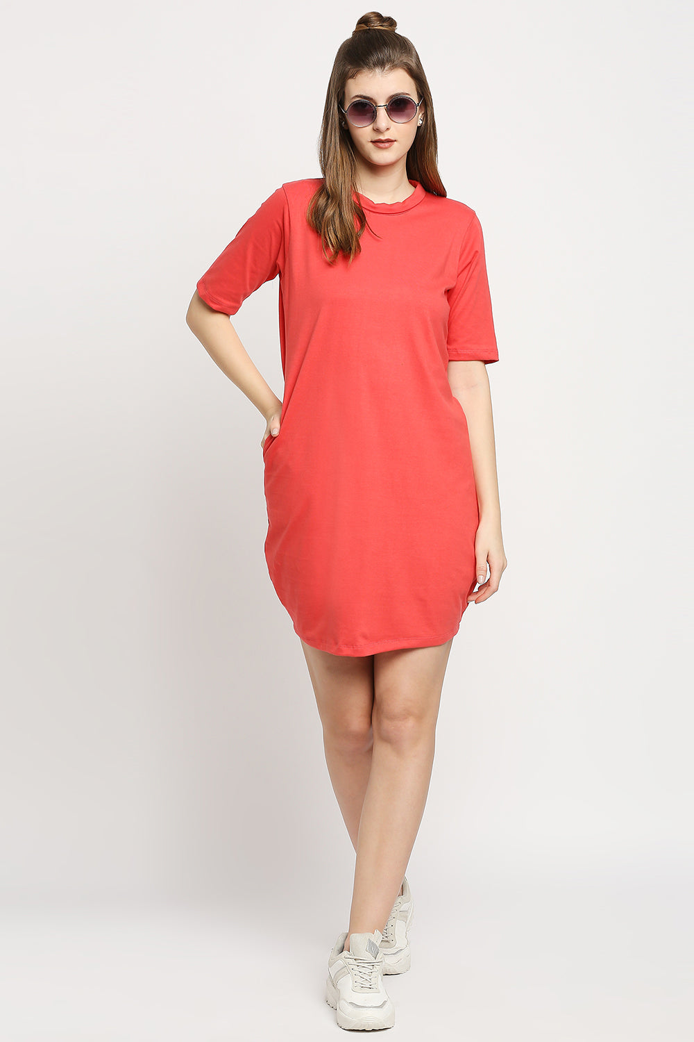Autumn Hues Pink Solid T-shirt Dress