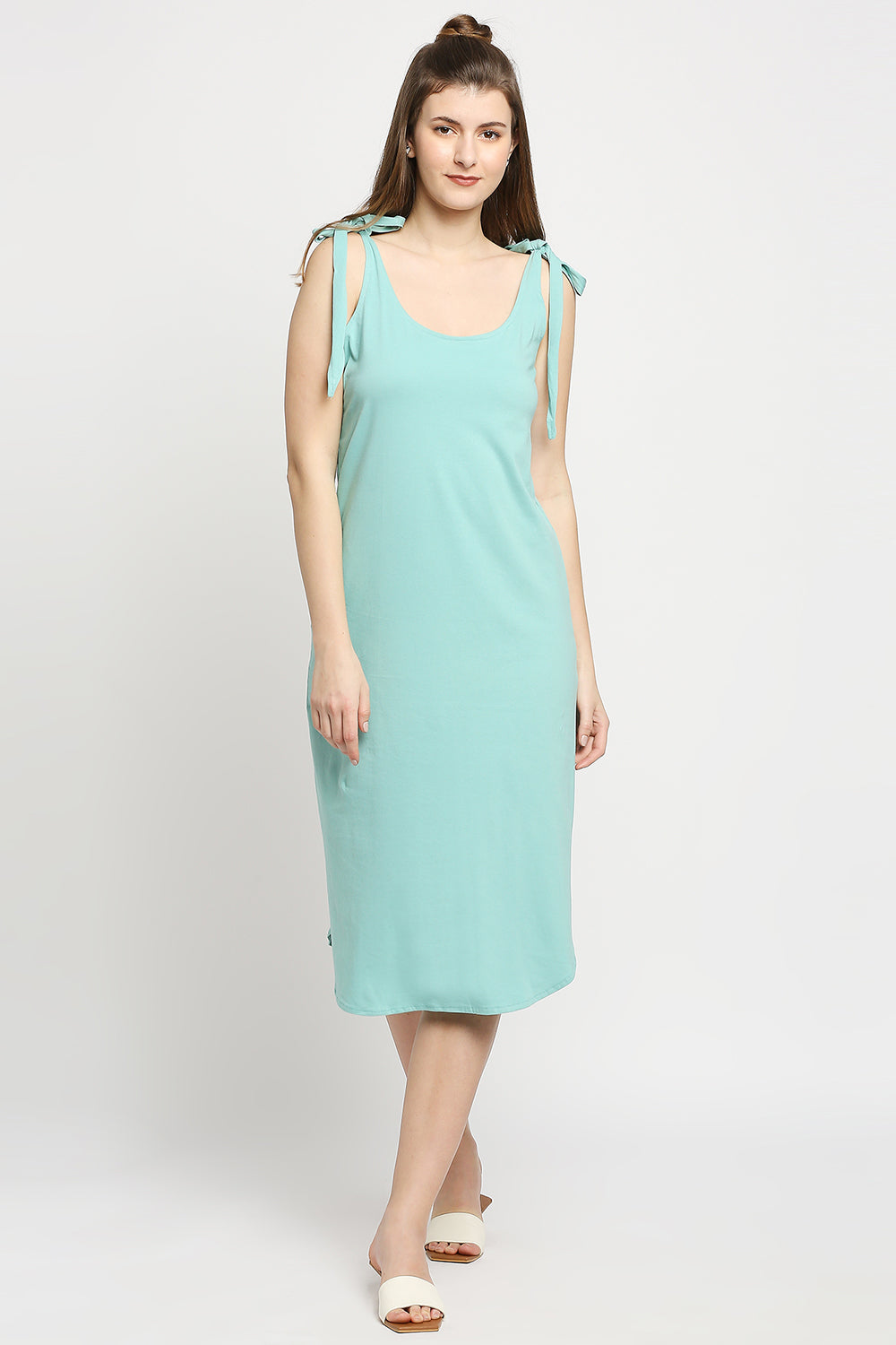 Autumn Hues Blue A-Line Midi Dress