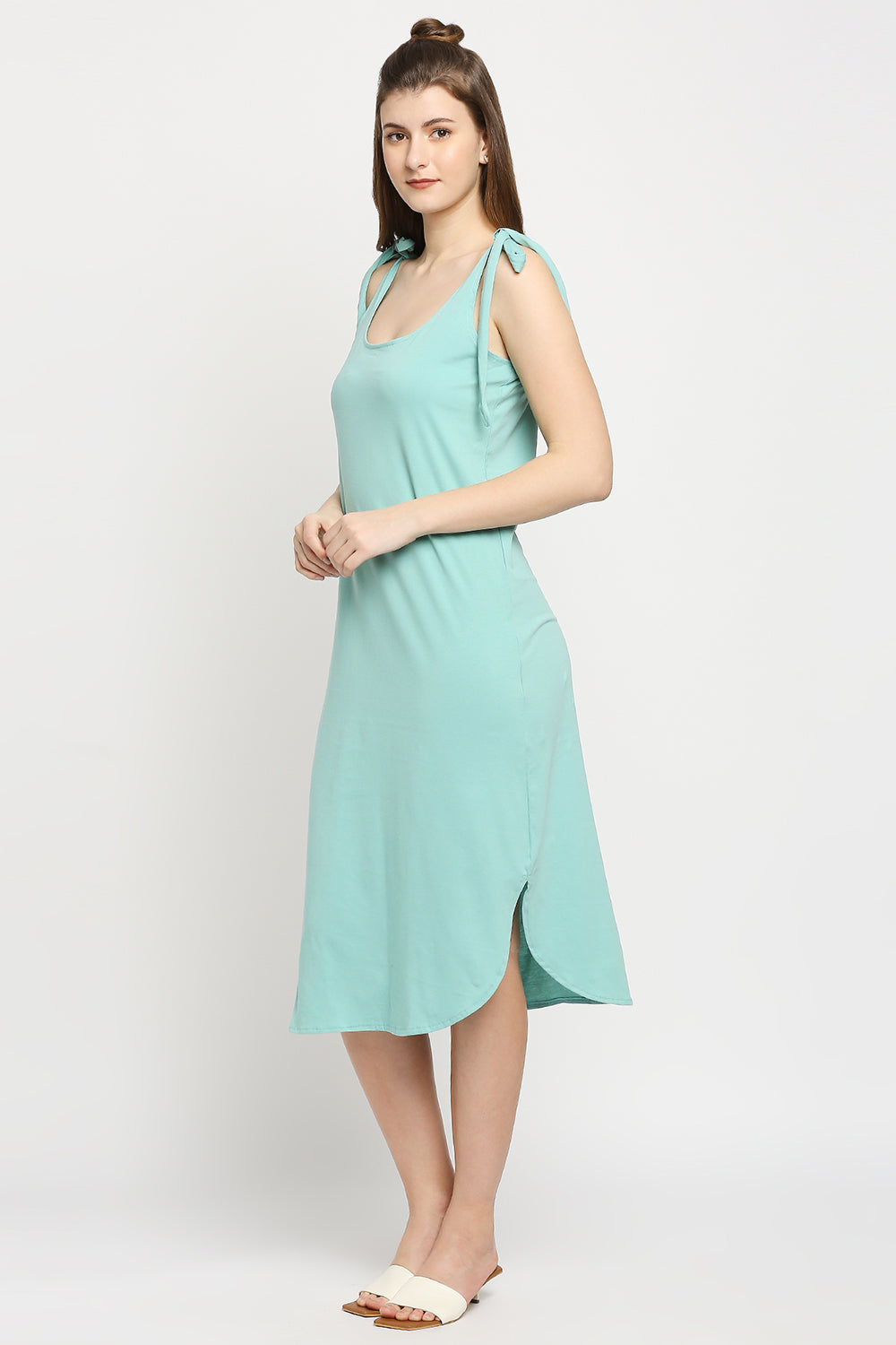 Autumn Hues Blue A-Line Midi Dress