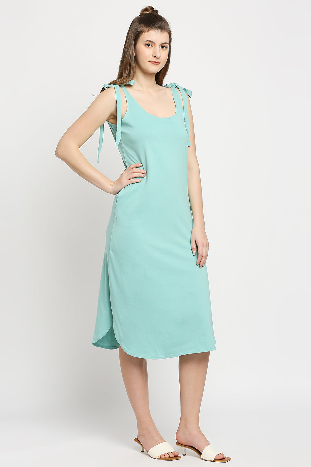 Autumn Hues Blue A-Line Midi Dress