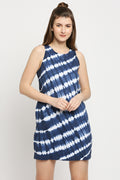 Autumn Hues Blue Tie and Dye Dyed Sheath Mini Dress