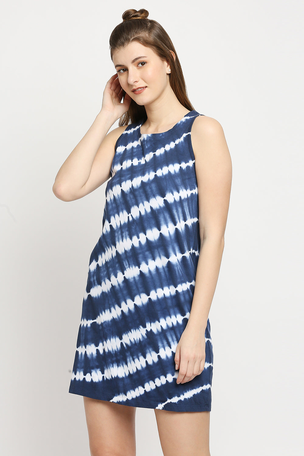 Autumn Hues Blue Tie and Dye Dyed Sheath Mini Dress
