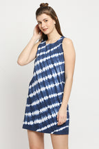 Autumn Hues Blue Tie and Dye Dyed Sheath Mini Dress