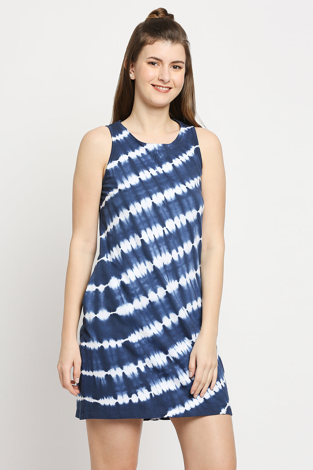 Autumn Hues Blue Tie and Dye Dyed Sheath Mini Dress
