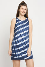 Autumn Hues Blue Tie and Dye Dyed Sheath Mini Dress