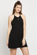 Autumn Hues Black Keyhole Neck A-Line Mini Dress