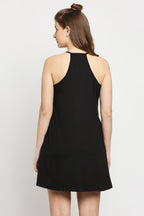 Autumn Hues Black Keyhole Neck A-Line Mini Dress