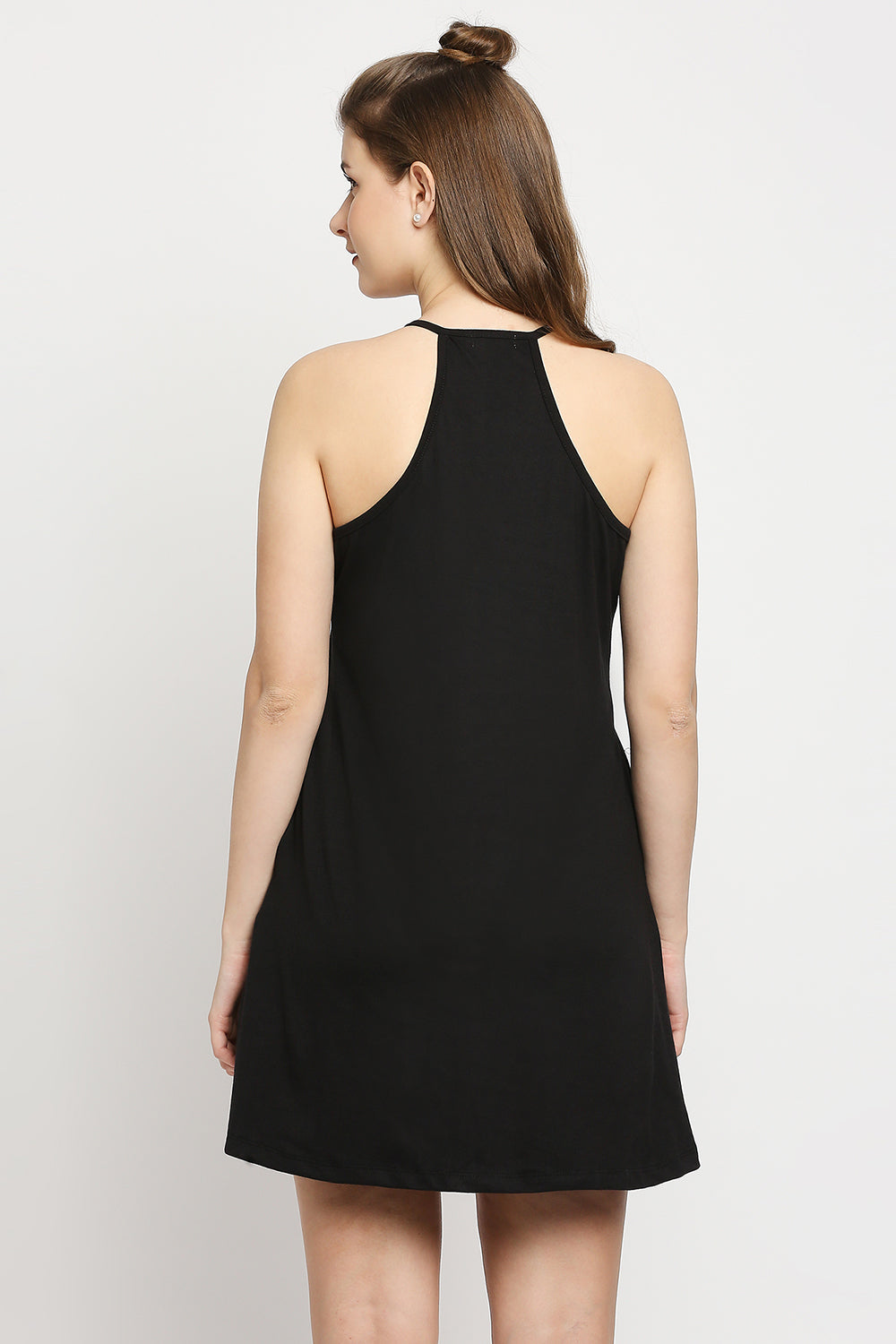 Autumn Hues Black Keyhole Neck A-Line Mini Dress