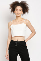 Autumn Hues Women Solid Cotton Crop Top With Spaghetti Straps