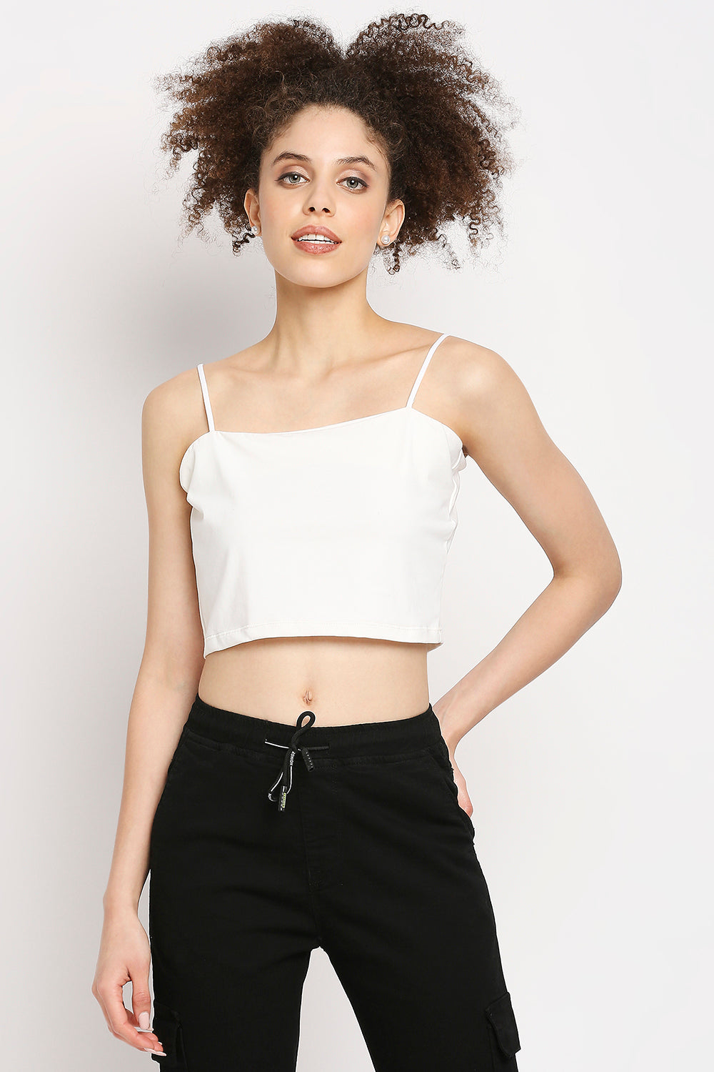 Autumn Hues Women Solid Cotton Crop Top With Spaghetti Straps