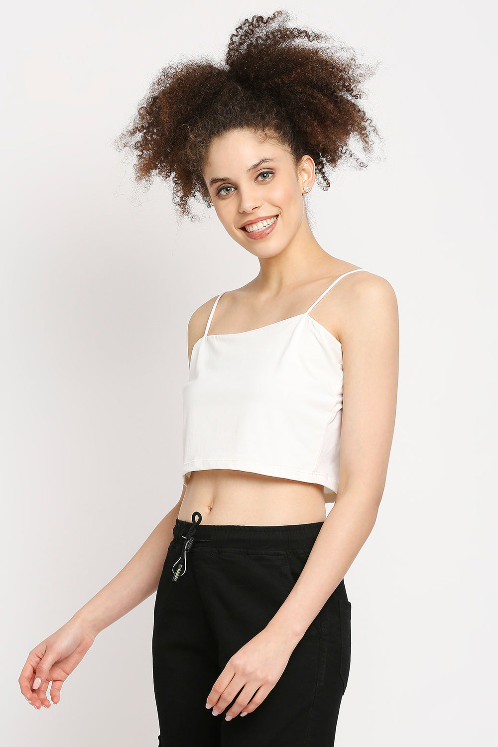 Autumn Hues Women Solid Cotton Crop Top With Spaghetti Straps