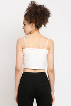 Autumn Hues Women Solid Cotton Crop Top With Spaghetti Straps