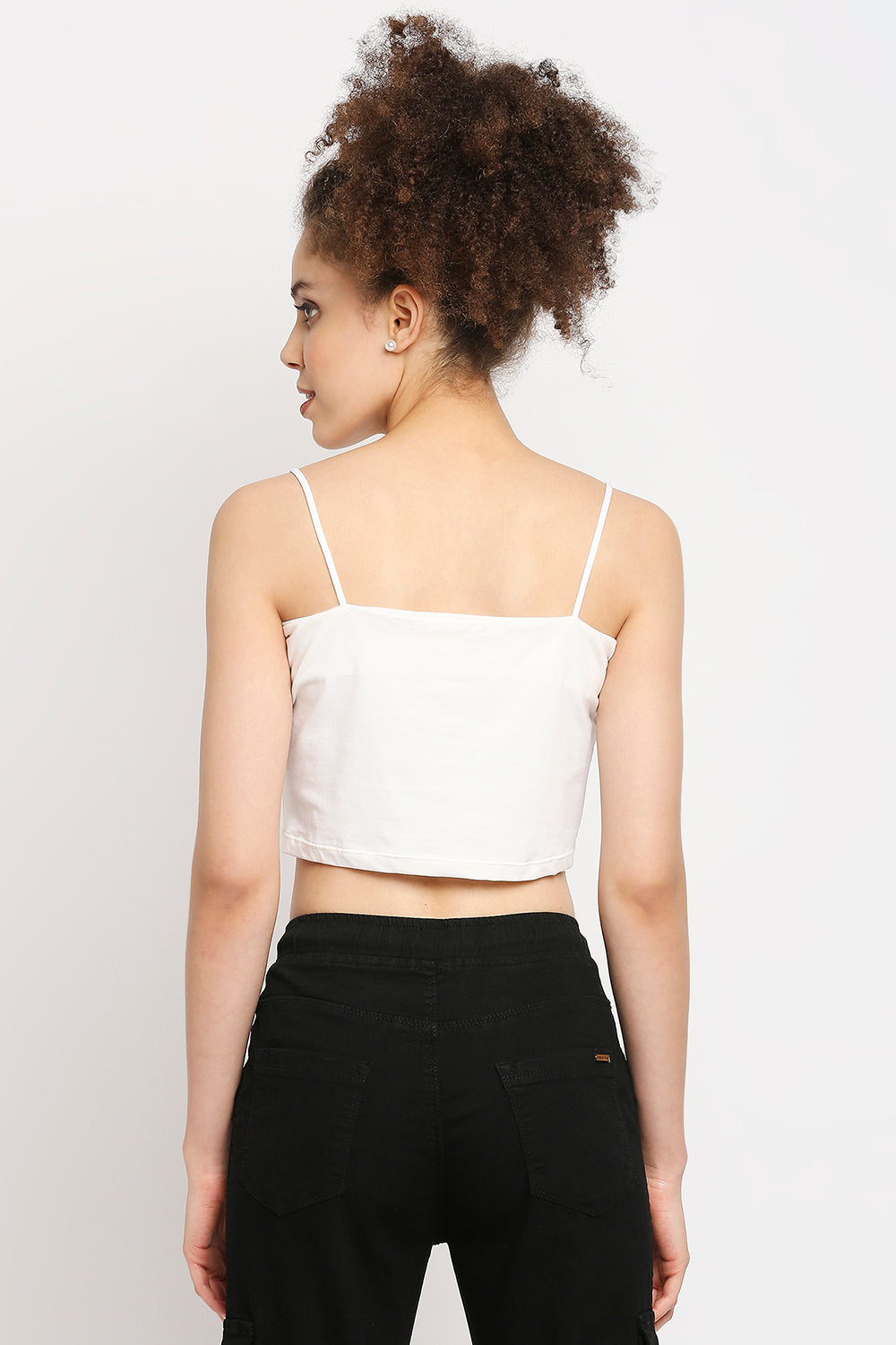 Autumn Hues Women Solid Cotton Crop Top With Spaghetti Straps