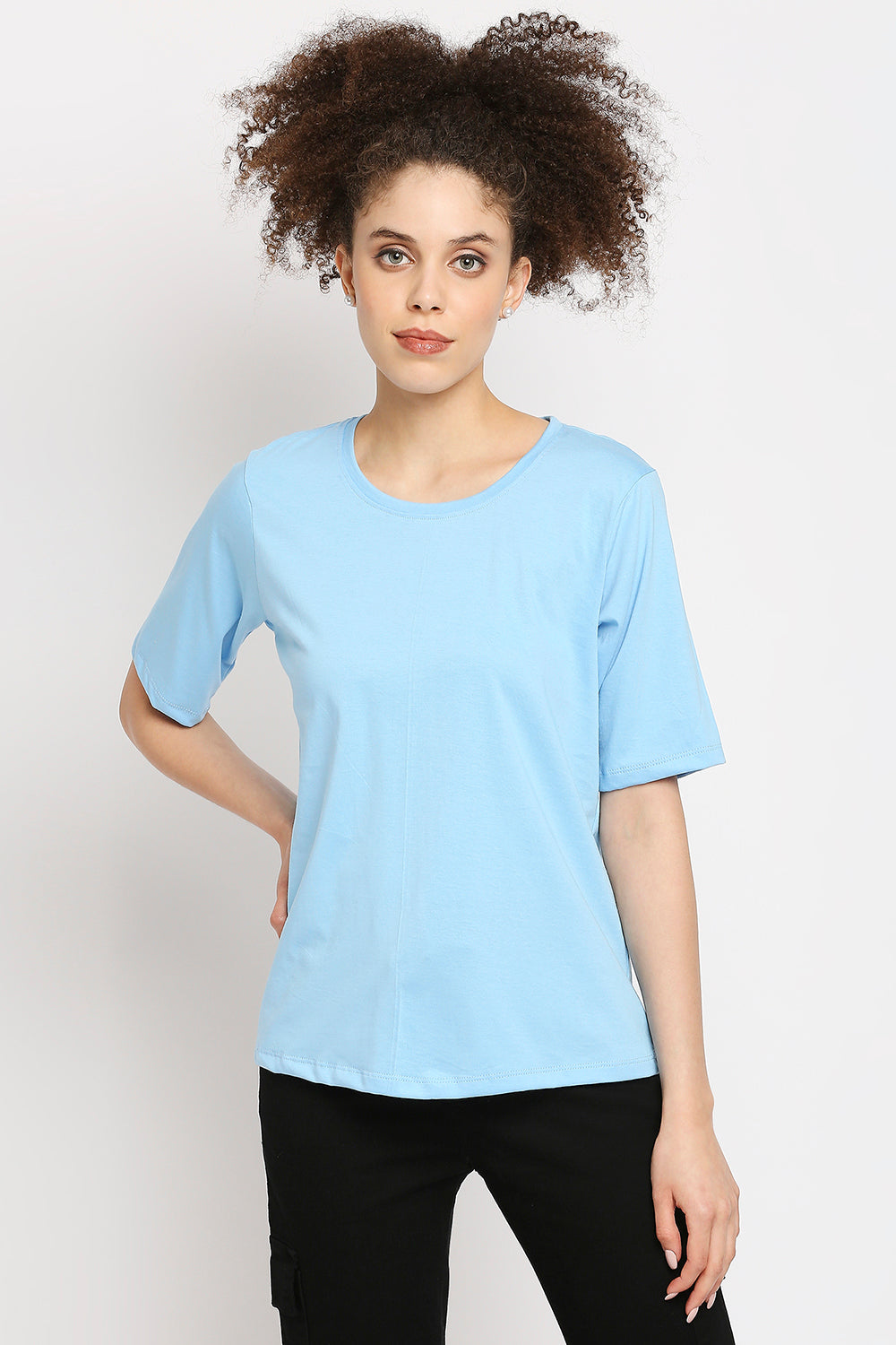 Autumn Hues Women Blue Cotton T-shirt