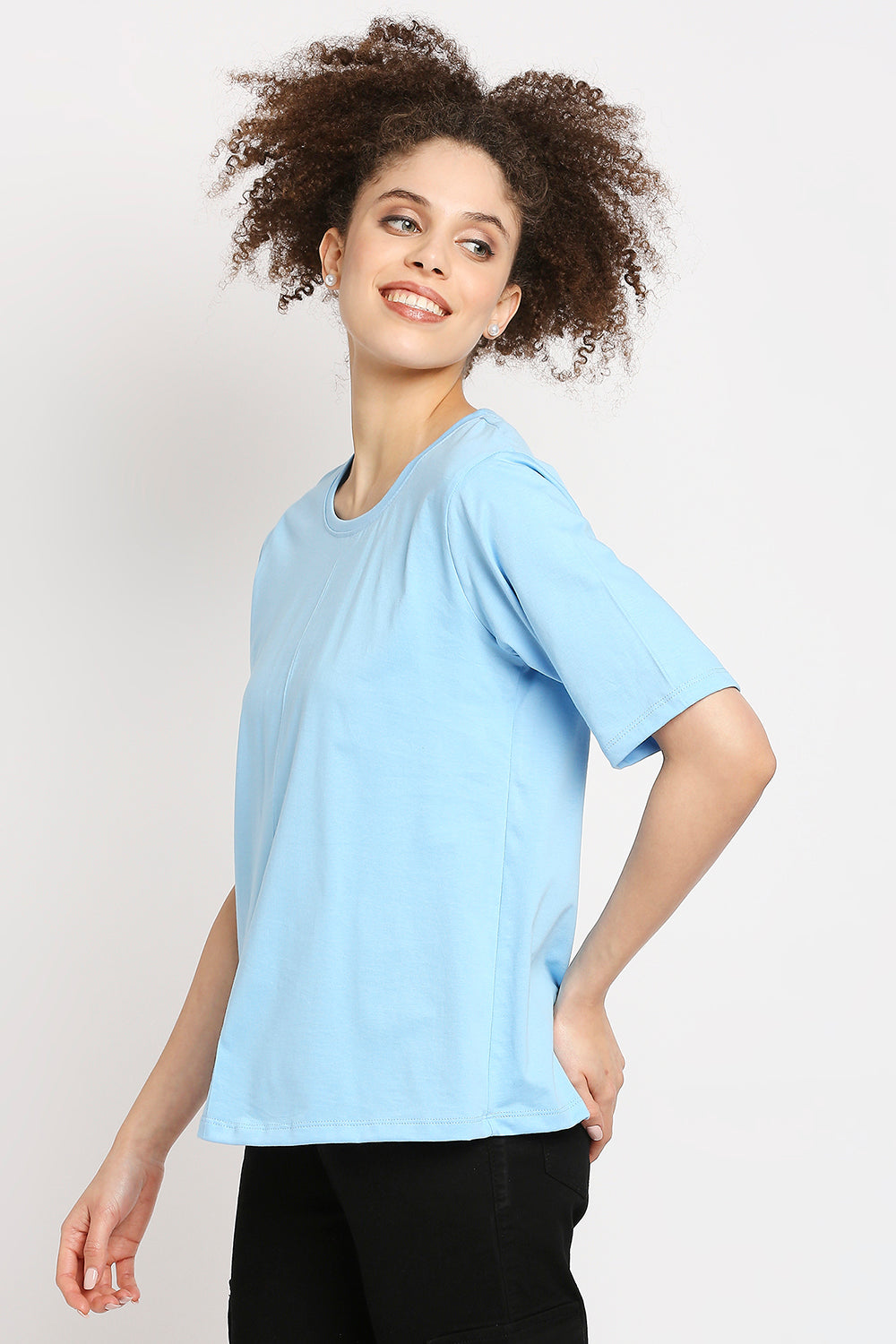 Autumn Hues Women Blue Cotton T-shirt