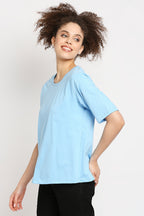 Autumn Hues Women Blue Cotton T-shirt