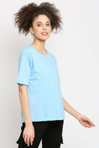 Autumn Hues Women Blue Cotton T-shirt