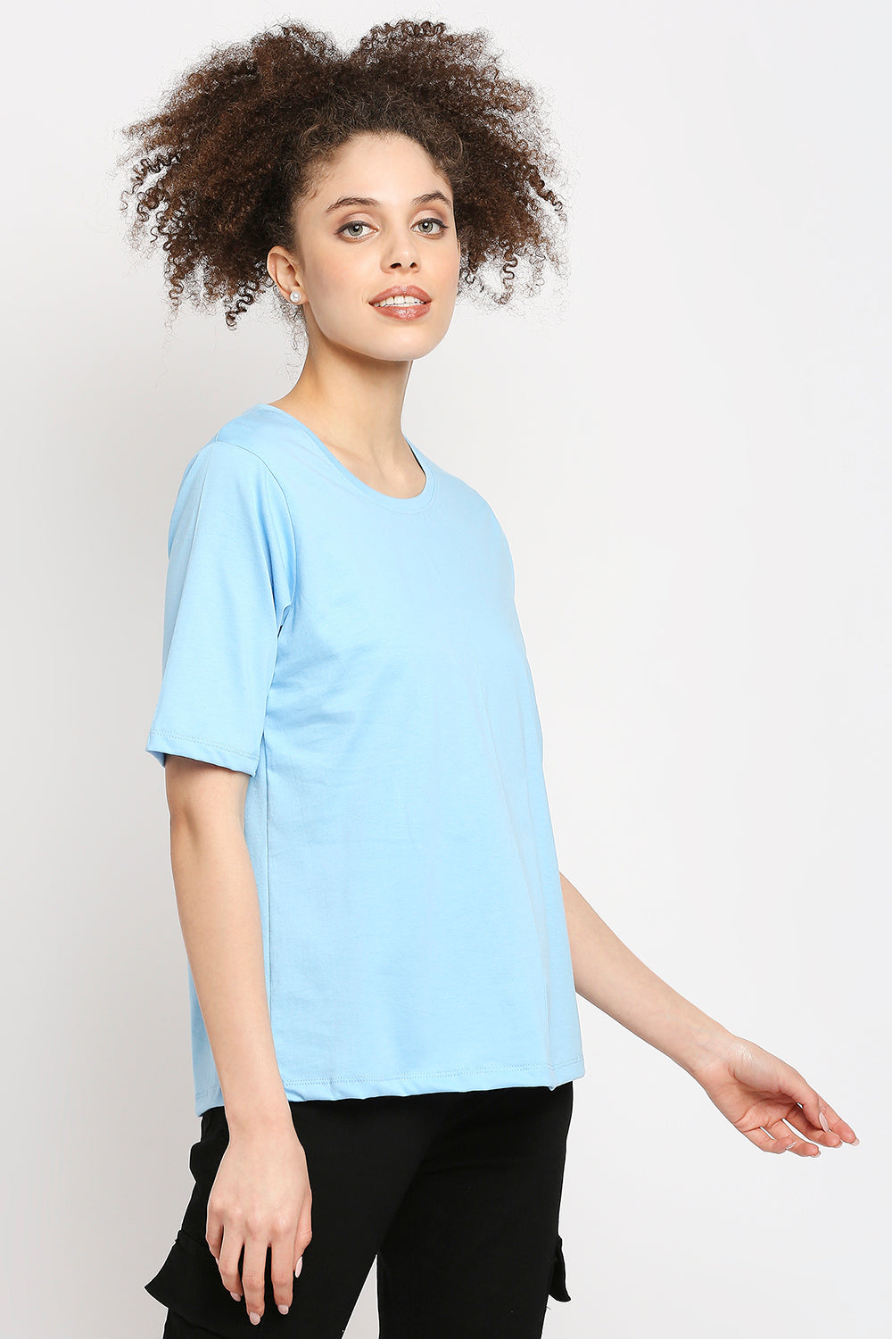 Autumn Hues Women Blue Cotton T-shirt