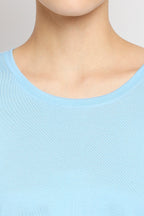 Autumn Hues Women Blue Cotton T-shirt