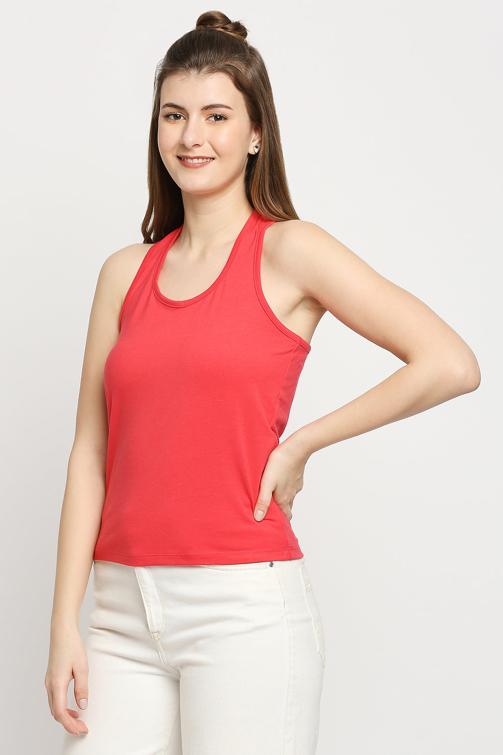 Autumn Hues Fuchsia Pink Cotton Lycra Tank Top