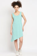 Autumn Hues Blue A-Line Slant Hemline Dress