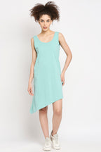 Autumn Hues Blue A-Line Slant Hemline Dress