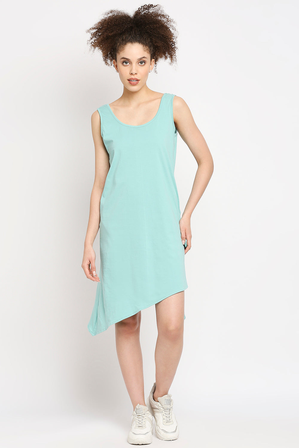 Autumn Hues Blue A-Line Slant Hemline Dress