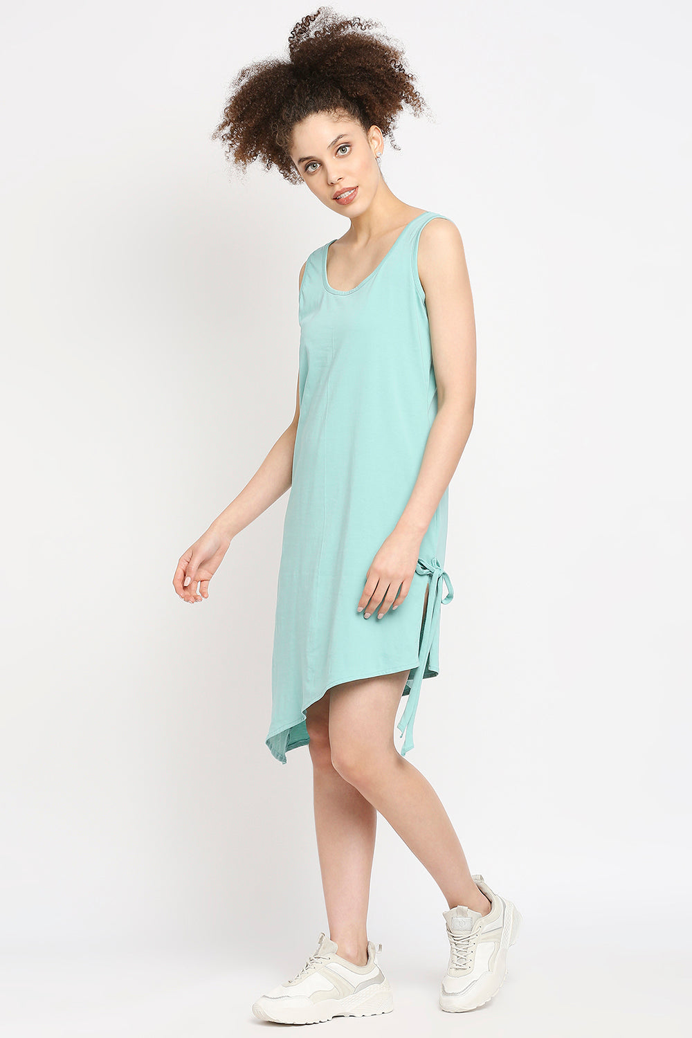 Autumn Hues Blue A-Line Slant Hemline Dress