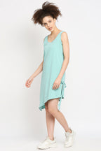 Autumn Hues Blue A-Line Slant Hemline Dress