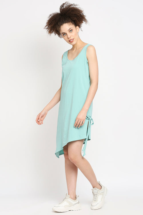 Autumn Hues Blue A-Line Slant Hemline Dress