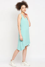 Autumn Hues Blue A-Line Slant Hemline Dress