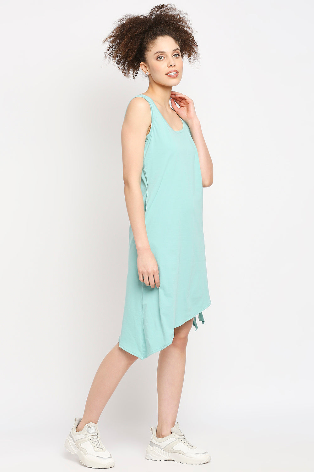 Autumn Hues Blue A-Line Slant Hemline Dress