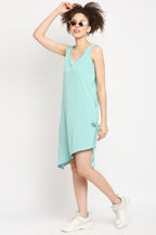 Autumn Hues Blue A-Line Slant Hemline Dress