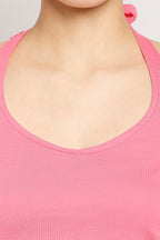 Autumn Hues Women Pink Solid Pure Cotton Tank Top with Back Tie up